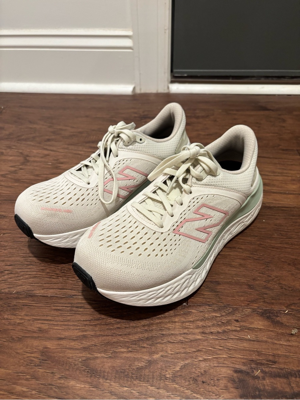 New Balance Women's Running Sneakers - Cream with Pink Trim